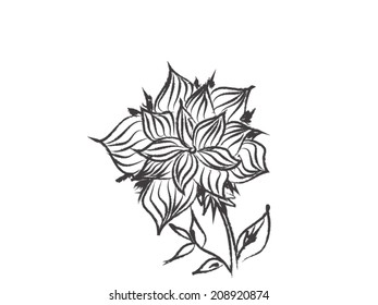 Crayon flower sketch in black and while