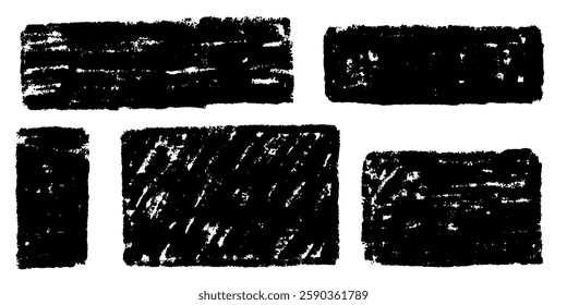 Crayon frame set rectangular with texture. Shape square highlight. Crayon hand drawn set black on white background. Vector illustration