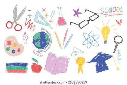 Crayon fun cute kid colorful doodle set badge,. Back to school element. Kid concept element, fun for book illustration and more