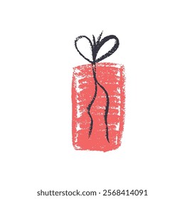 Crayon gift box. Red festive decor with ribbon bow. Vector illustration isolated on white background