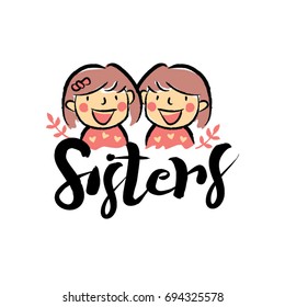 Crayon Hand Drawing Two Sisters Logo Symbol