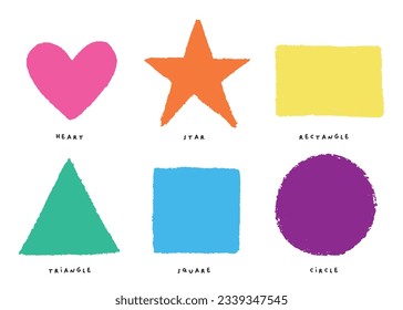 Círculo dibujado a mano, cuadrado, conjunto de elementos de diseño triangular. Colorido como los niños estilo espacio de copias divertidas. Laca o marco de lápiz, fondo vectorial, formas geométricas