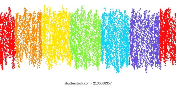 Crayon hand drawn rainbow artistic stroke copy space. Seamless border pattern. Kids style funny template for text. Pastel chalk or pencil frame, vector banner background. Grunge scribble brush texture