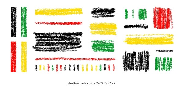 Crayon mão desenhado rabiscos em cores Juneteenth Freedom Day. Doodle esboçar manchas com textura áspera de lápis de giz. Elementos gráficos vetoriais para o mês da história do negro, emancipação afro-americana