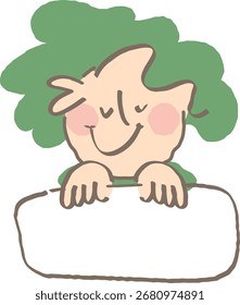 Espaço em branco do tipo filho do vetor de estilo desenhado à mão de giz de cera. As pessoas seguram sinais de balão. Desenho cômico simples, com linhas minimalistas Ilustração vetorial isolada. Estudante da mensagem de conversa.