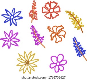 Crayon hand painting in every medium. Colorful crayon scribble texture. Wax pastel spot.