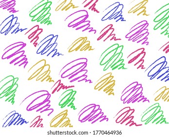 Crayon hand painting in every medium. Colorful crayon scribble texture. Wax pastel spot.