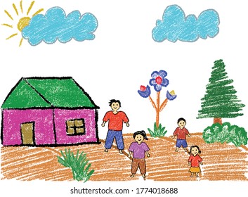 Crayon hand painting in every medium. Colorful crayon scribble texture. Wax pastel spot.