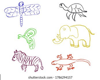 Crayon Hand Malerei in jedem Medium. Farbige Krebstifttextur. Wachs pastellfarbene Stelle.