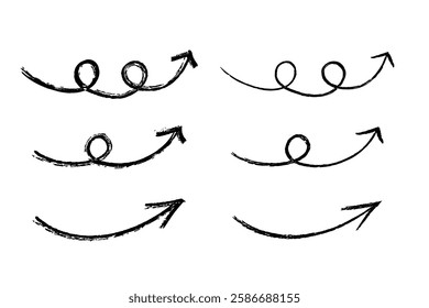 Crayon hand-drawn arrow set monochrome vector