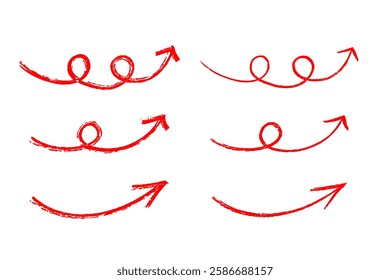 Crayon hand-drawn arrow set red vector