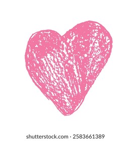 Crayon Heart. Pink romantic doodle element. Love sign grunge icon. Textured vector charity or kind scribble symbol shapes drawn illustration isolated on white background