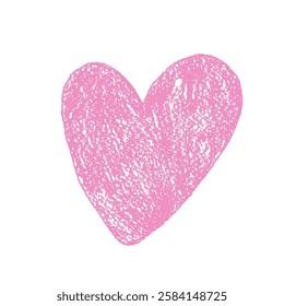 Crayon Heart. Pink romantic doodle element. Love sign grunge icon. Textured vector charity or kind scribble symbol shapes drawn illustration isolated on white background