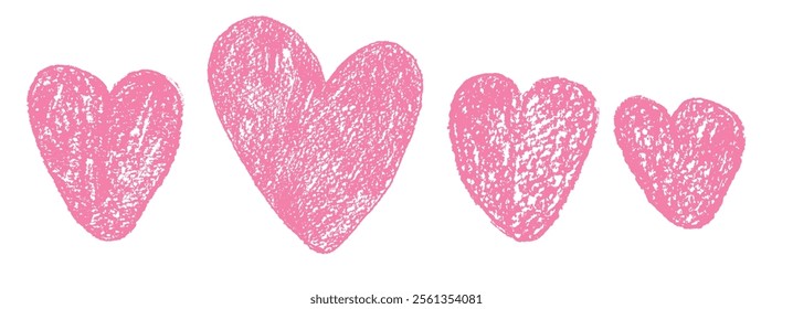 Crayon Heart. Red romantic doodle element. Love sign grunge icon. Textured vector charity or kind scribble symbol shapes drawn illustration isolated on white background