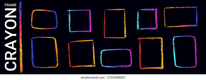 Marcos de realce de crayón con trazos de marcador, burbujas de diálogo y contornos de lápiz ásperos. Ideal para diseños educativos, notas e ilustraciones para niños.