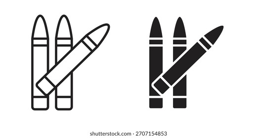 Crayon icon in a black stroke vector design and flat solid version on white background