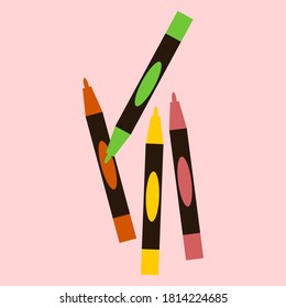 Crayon Symbol mit einer anderen Farbe. Orange, Grün, Gelb, rosafarbene Markierungsgrafik