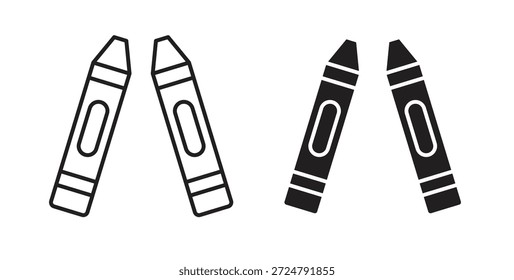Icono de crayón en diseño de línea y colores sólidos en blanco y negro para diseños