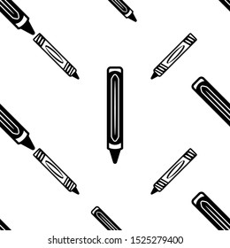 Crayon Icon Seamless Pattern, Drawing Crayon Vector Art Illustration