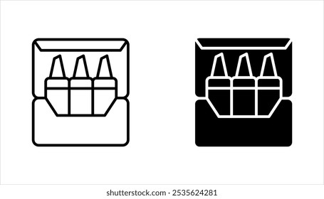 Conjunto de iconos de crayón. Icono negro del glifo de los crayones, Plantilla del diseño del icono del crayón, Ilustración vectorial en el fondo blanco