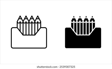 Conjunto de iconos de crayón. Icono negro del glifo de los crayones, Plantilla del diseño del icono del crayón, Ilustración vectorial en el fondo blanco
