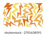 Crayon Lightning and Thunder Chalk Icons Set. Vector Charcoal Elements Hand Drawn Doodle Zig Zag Shapes of Lightning Bolt in Yellow Color in Kids Style.