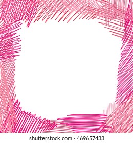 Crayon line drawn doodle frame square shape. Abstract colored pencil linear drawing background