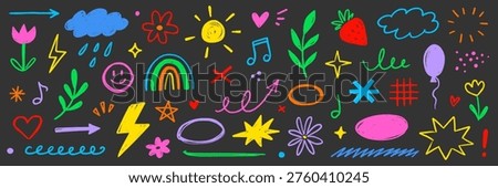 Crayon line icon pastel set. Crayon line icon hand drawn pencil pastel color brush chalk scribble texture. Cute kid children rainbow heart star sun cloud flower baby smile. Vector illustration