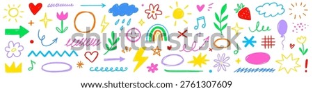 Crayon line icon pastel set. Crayon line icon hand drawn pencil pastel color brush chalk scribble texture. Cute kid children rainbow heart star sun cloud flower baby smile. Vector illustration