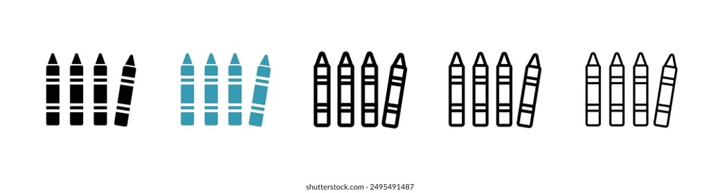Crayon line icon vector set.