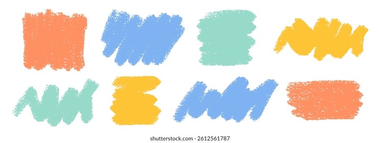 Crayon Line Stroke Vector Set. Chalk Scribble Underline Shapes Collection. Color Hand Drawn Brush Texture Highlight Squiggle. Pencil Emphasis Elements Charcoal Doodle Dividers Bundle