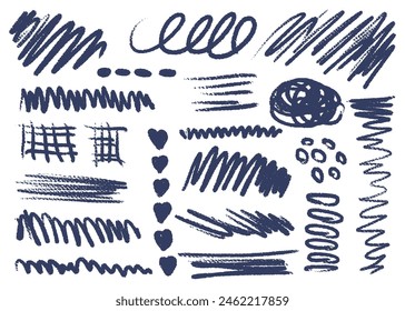 Crayon lines and strokes. Doodle grunge chalk drawings and crayon strokes textures 
