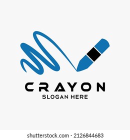 Crayon Logo Design With Doodle Concept In Creative Concept. Premium Vector Logo Illustration