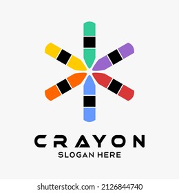 Crayon Logo Design With Rainbow Color Concept. Premium Vector Logo Illustration