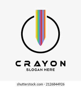 Crayon Logo Design With Rainbow Color Concept In Circle. Premium Vector Logo Illustration