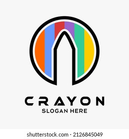 Crayon Logo Design With Rainbow Color Concept In A Creative And Simple Circle. Premium Vector Logo Illustration