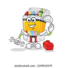 the crayon mechanic cartoon. cartoon mascot vector