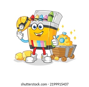 the crayon miner with gold character. cartoon mascot vector