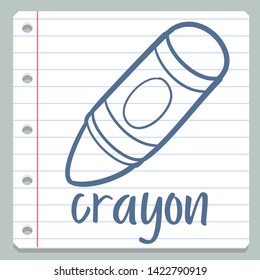Crayon Notebook School Objects. Teacher Learning Doodle. Icon Symbol Sketch. Line Hand Drawn Art.