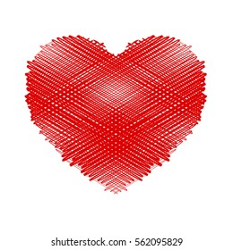 Crayon painted valentine heart texture. Isolated Hand drawn red love symbol. Grunge holiday romantic sign. Stroke shaded shape. Icon, badge, label background. High detailed quality. EPS10 vector.