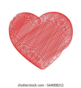 Crayon painted valentine heart texture. Isolated Hand drawn red love symbol. Grunge holiday romantic sign. Stroke shaded shape. Icon, badge, label background. High detailed quality. EPS10 vector.