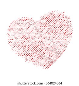 Crayon painted valentine heart texture. Isolated Hand drawn red love symbol. Grunge holiday romantic sign. Stroke shaded shape. Icon, badge, label background. High detailed quality. EPS10 vector.
