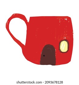 Crayon painting art for teapot house. watercolor teapot
