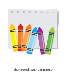 Crayon and paper vector illustration isolated on white background. 