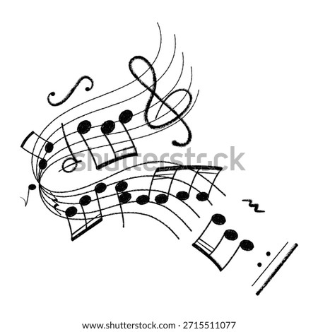 Crayon pastel or chalk music note signs doodle hand drawn symbol shapes set. Chalkboard textured musical symbols treble, bass clefs, pauses doodle collection.