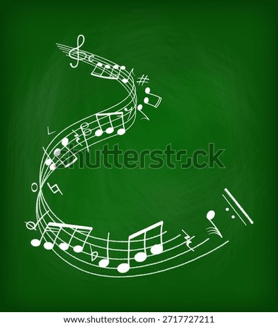 Crayon pastel or chalk music note signs doodle hand drawn symbol shapes set. Chalkboard textured musical symbols treble, bass clefs, pauses doodle collection.