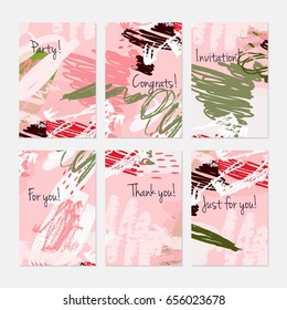 Crayon and pastel textured scribbles dots and circles.Hand drawn creative invitation or greeting cards template. Anniversary, Birthday, wedding, party, social media banners set . Isolated on layer.
