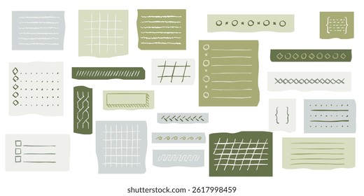 Crayon pencil drawn geometric plaid and lined square patterns for note design and craft projects