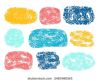 Colección de marco cuadrado de rectángulo dibujado a lápiz de crayón. Coloridos marcos de cita de dibujo de tiza divertida. Lindo garabato escolar infantil cuadro de texto conjunto de Plantilla. Abstractas Burbuja de voz vacía aislada en blanco