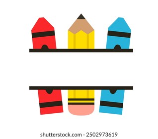 Crayon and pencil split monogram. Clipart image